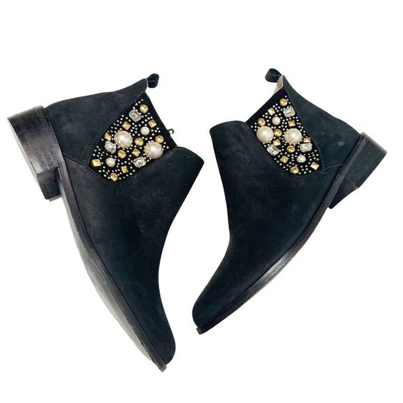 My Suelly Black Suede Ankle Booties with Rivets And Crystals Size 6 - Picture 2 of 9